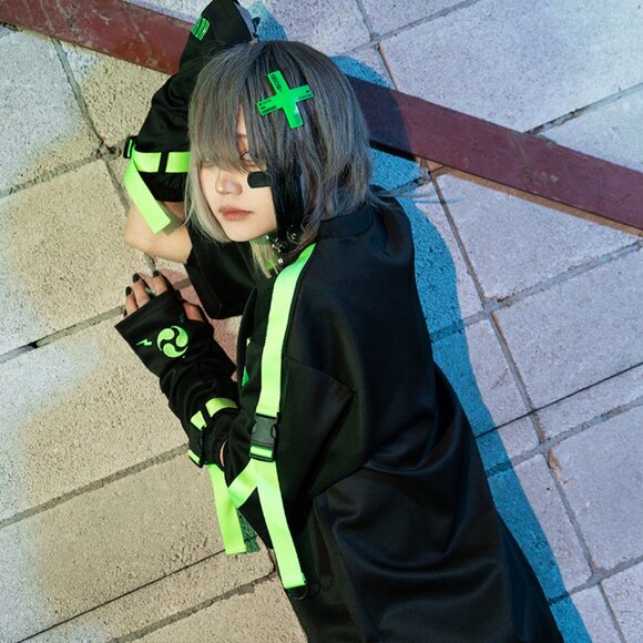 Uzurai Cyberpunk Tech Black Green Arm Warmer - Picture 6 of 6